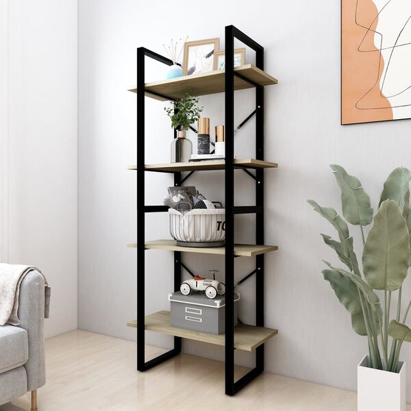 vidaXL Book Cabinet Sonoma Oak, Black Engineered wood, Metal Medium