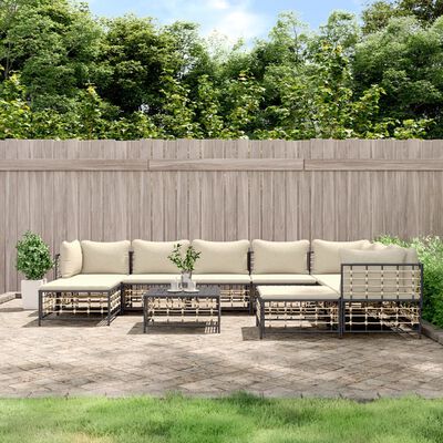 vidaXL 10 Piece Patio Lounge Set with Cushions Anthracite Poly Rattan
