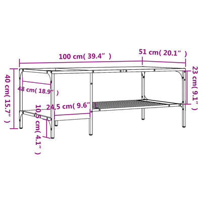 vidaXL Coffee Table with Rack Black 39.4"x20.1"x15.7" Engineered Wood