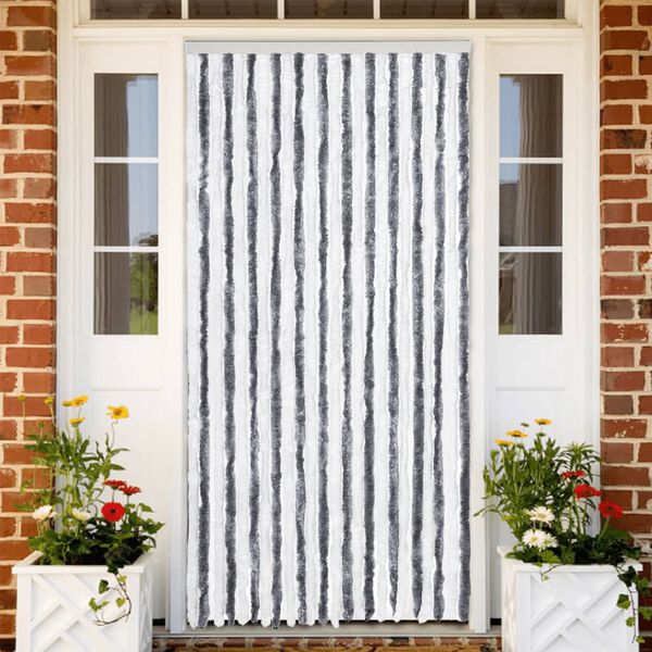 vidaXL Fly Curtain Grey and White 39.4x90.6" Chenille