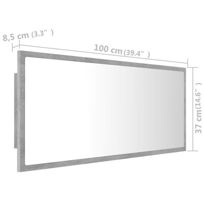 vidaXL LED Bathroom Mirror Concrete Gray 39.4"x3.3"x14.6" Acrylic