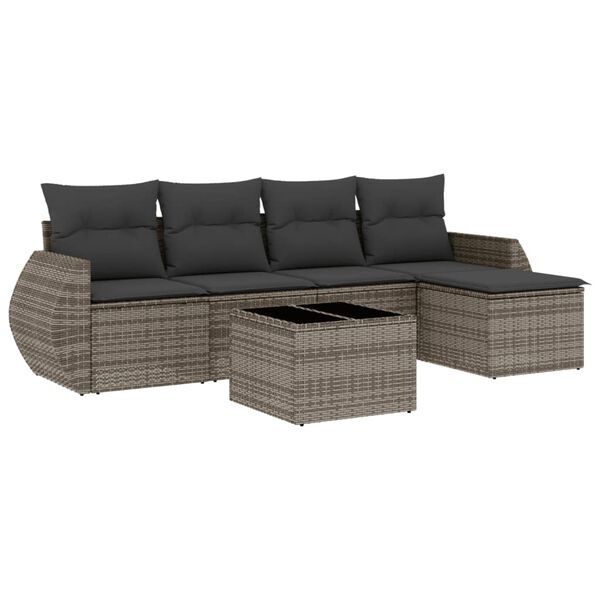 vidaXL Garden Sofa Set Grey PE rattan, powder-coated steel, tempered glass