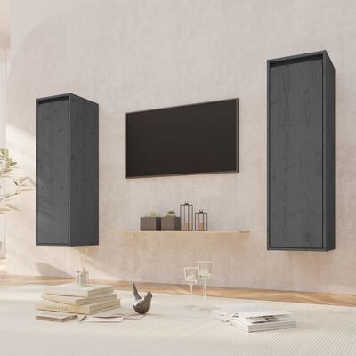 vidaXL Wall Cabinets 2 pcs Gray 11.8"x11.8"x39.4" Solid Pinewood
