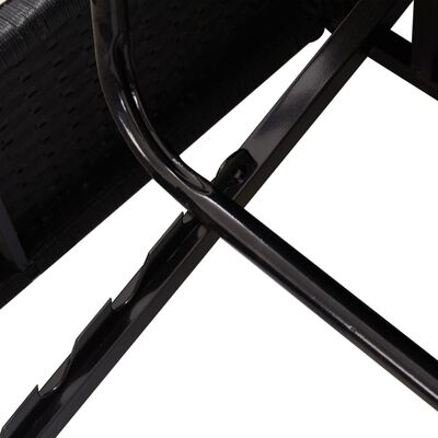 Close-up of black metal frame and connecting joints of the outdoor furniture