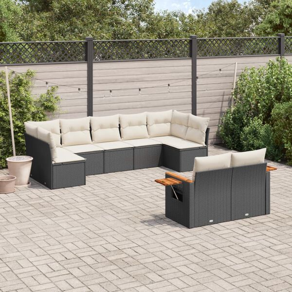 vidaXL Garden Sofa Set Black PE rattan Standard Adjustable Feet