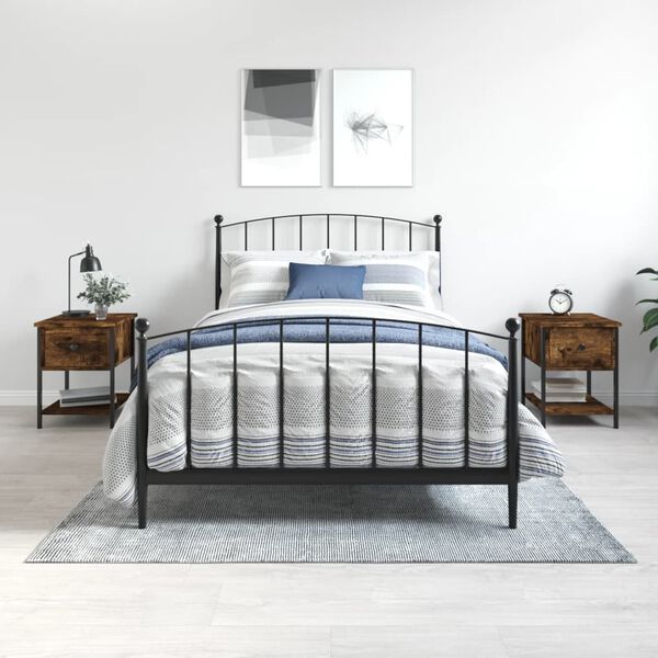 vidaXL Bedside Table Set of 2 Smoked oak Engineered wood, iron Small