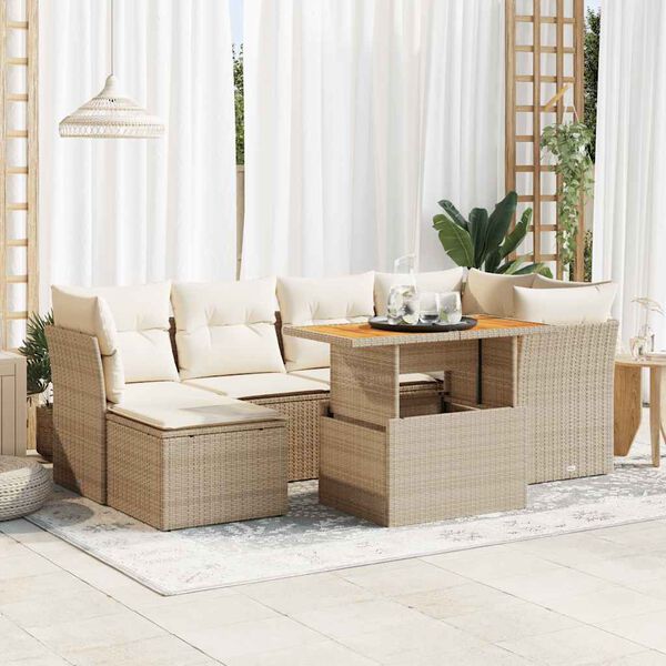 vidaXL Garden Sofa Set Beige and Cream White Poly Rattan Large