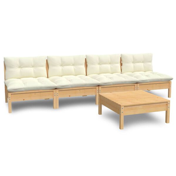 vidaXL Garden Lounge Set Cream and Pinewood Solid pinewood, 100% polyester