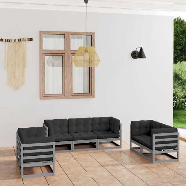 vidaXL Garden Lounge Set Grey, Anthracite Solid pine, 100% polyester fabric