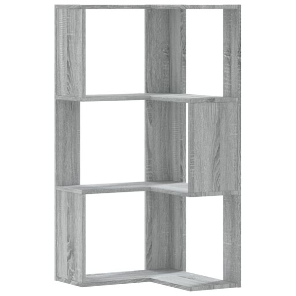 vidaXL Corner Bookcase 3-Tier Grey Sonoma 19.7x19.7x40.2" Engineered Wood