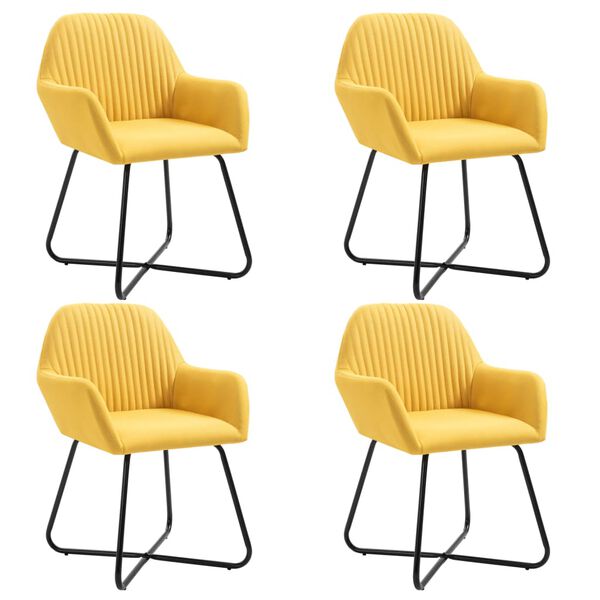 vidaXL Dining Chair Set of 4 Yellow Fabric and Powder-Coated Steel