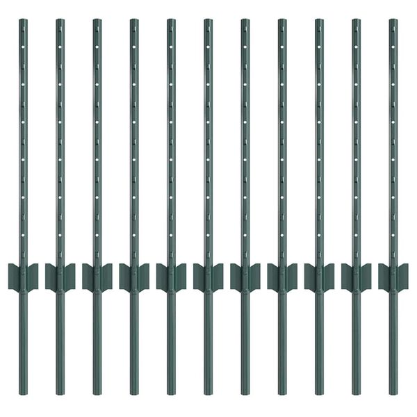 vidaXL Fence Post 11 pcs Green 39.37 in Steel