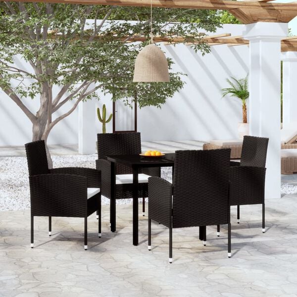 vidaXL Garden Dining Set Black and Cream White