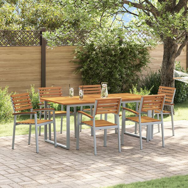 vidaXL Garden Dining Set 7 pcs Grey Solid Acacia Wood