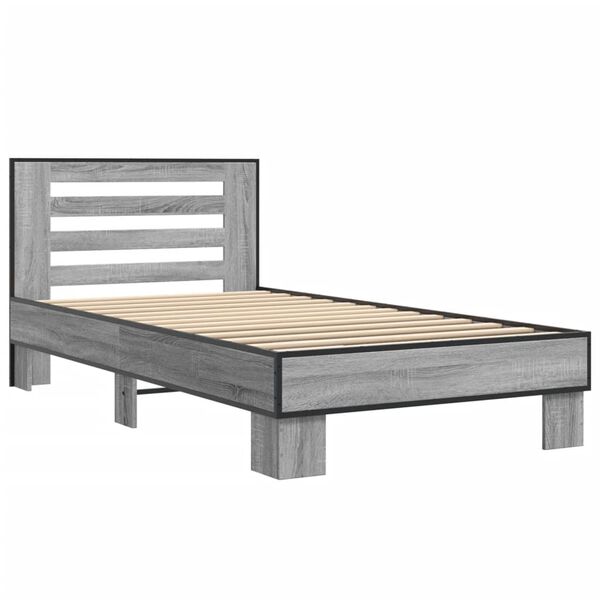vidaXL Bed Frame Grey Sonoma Engineered wood, metal, plywood slats