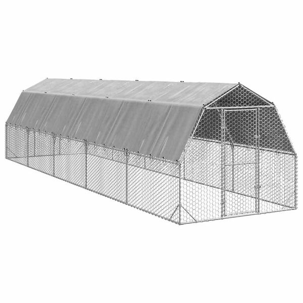 vidaXL Chicken Run Galvanized Silver Sturdy Large Walk-in Chicken Run