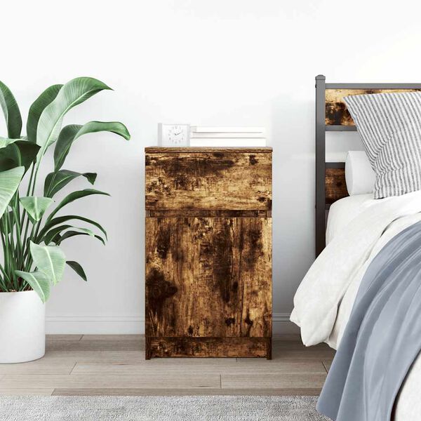 vidaXL Bedside Cabinet Smoked Oak Engineered Wood Medium Bedside Cabinet