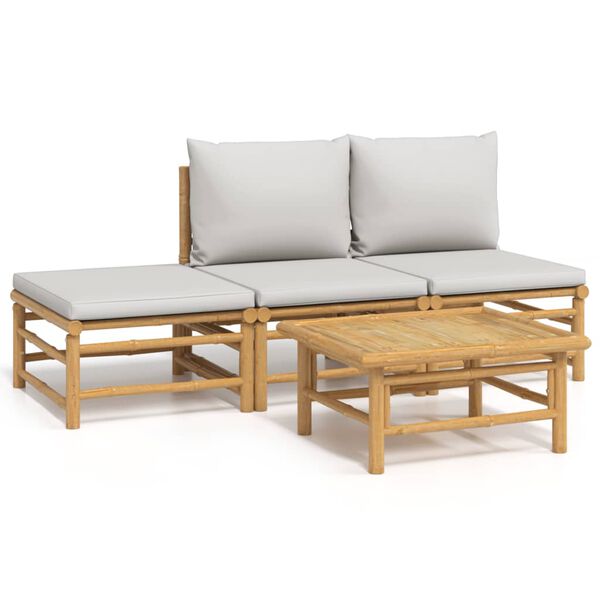 vidaXL Garden Lounge Set Bamboo, Light Grey Bamboo, Polyester Medium
