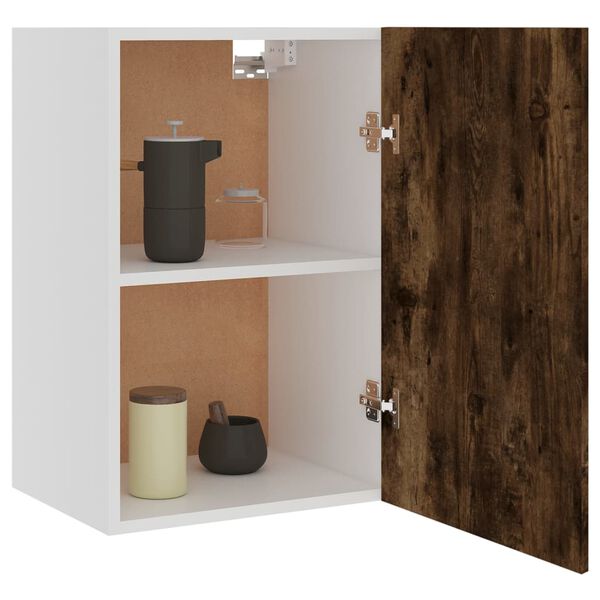 vidaXL Hanging Cabinet Smoked oak Engineered wood, glass 15.6x12.2x23.6 in