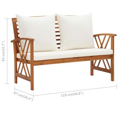vidaXL Patio Bench with Cushions 46.9" Solid Acacia Wood