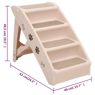 vidaXL Folding Dog Stairs Cream 24.4"x15.7"x19.5"