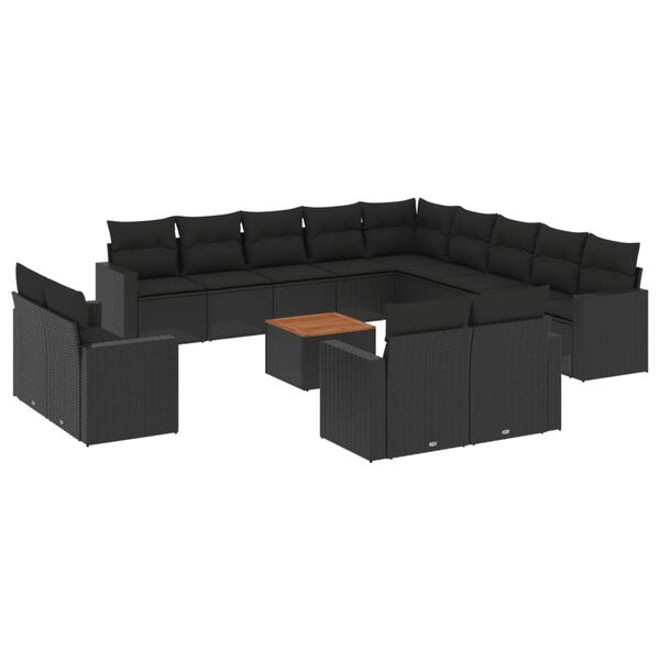vidaXL Garden Sofa Set 14 Pieces Black PE Rattan Large Modular