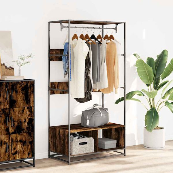 vidaXL Wardrobe Smoked Oak Engineered wood, metal 35.4 x 19.7 x 70.9 in
