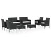 vidaXL Garden Lounge Set Black PE rattan, powder-coated steel, glass