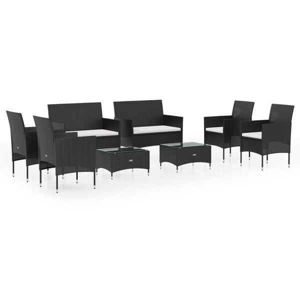 vidaXL Garden Lounge Set Black PE rattan, powder-coated steel, glass