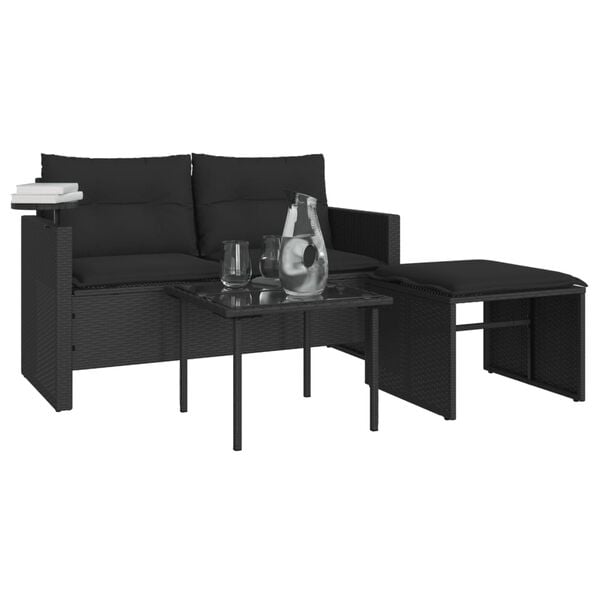 vidaXL Garden Sofa Set Black PE rattan, powder-coated steel, tempered glass