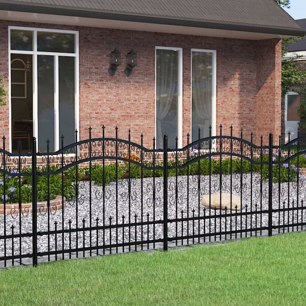 vidaXL Garden Fence with Spear Top Black 94.5"x39.4" Powder-coated Steel