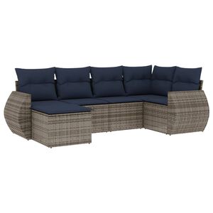 vidaXL 6 Piece Garden Sofa Set with Cushions Grey Poly Rattan