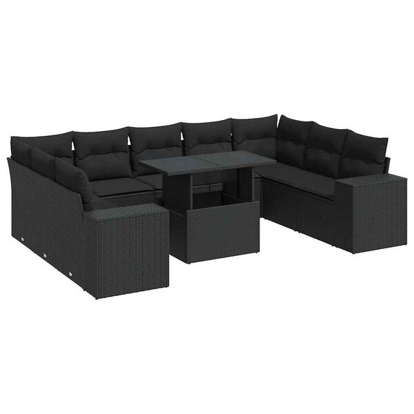 vidaXL Garden Sofa Set Black PE Rattan, Powder-coated steel, Tempered glass