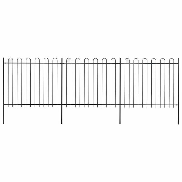 vidaXL Garden Fence with Hoop Top Steel 211.4"x59.1" Black