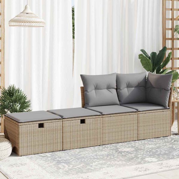 vidaXL Garden Sofa Set Beige Poly Rattan, Powder-Coated Steel Standard