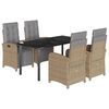 vidaXL 5 Piece Patio Dining Set with Cushions Beige Poly Rattan