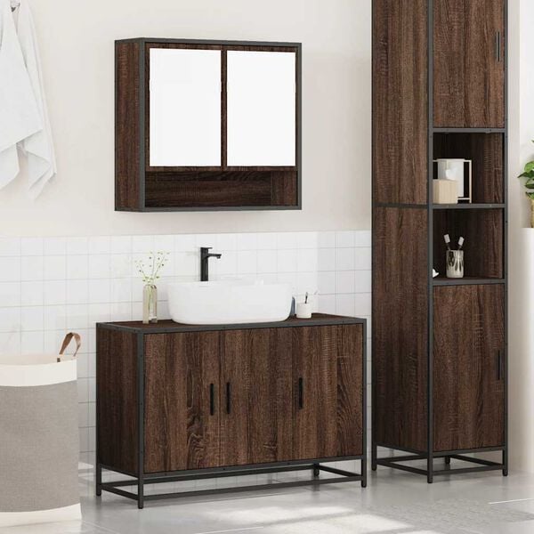 vidaXL Bathroom Furniture Set Brown oak Engineered wood, metal Medium