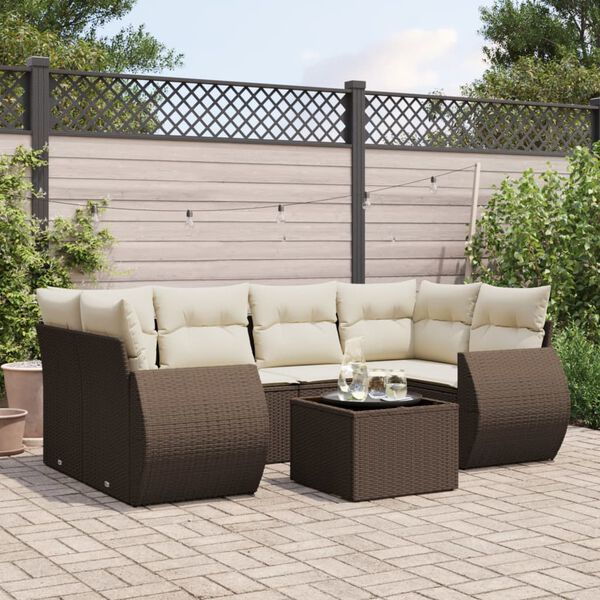 vidaXL Garden Sofa Set Brown PE rattan 7 Piece Set Modular