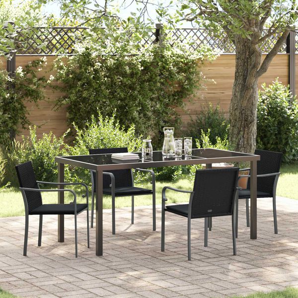vidaXL Garden Dining Set 5 pcs Black Poly rattan