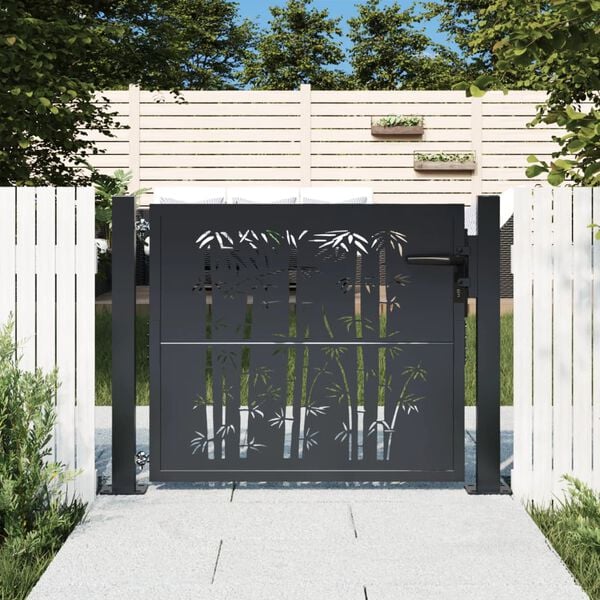 vidaXL Garden Gate Anthracite 39.4x29.5" Steel Bamboo Design
