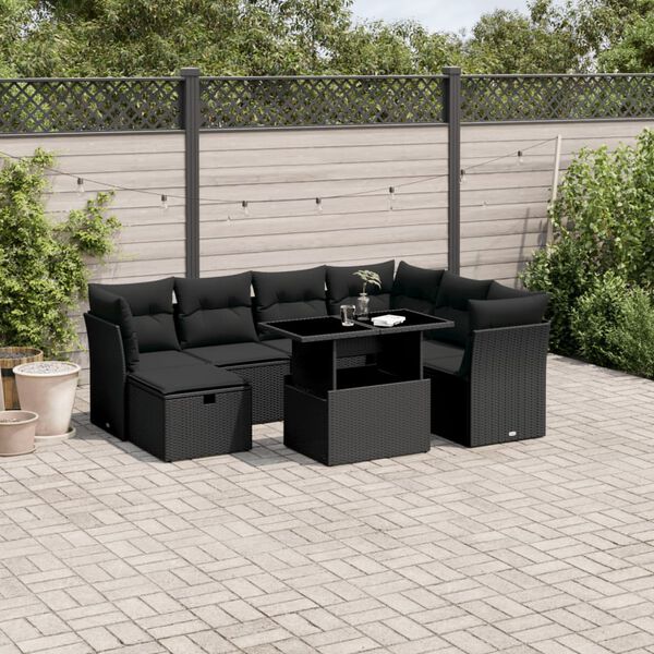 vidaXL Garden Sofa Set Black PE rattan, powder-coated steel, 100% polyester