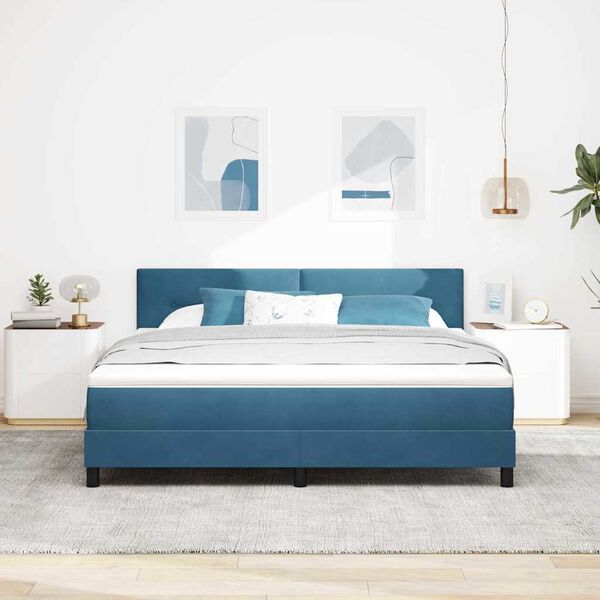 vidaXL Box Spring Bed with Headboard Dark blue 70.9" x 78.7" Velvet