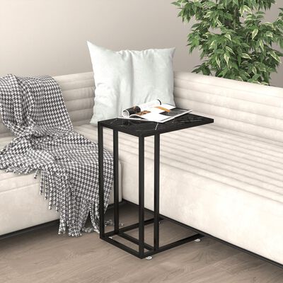 vidaXL Computer Side Table Black Marble 19.7"x13.8"x25.6" Tempered Glass