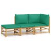 vidaXL Garden Lounge Set Green Cushions, Natural Bamboo Bamboo Three-Piece