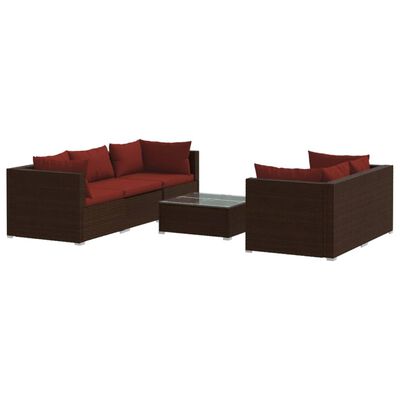 vidaXL 6 Piece Patio Lounge Set with Cushions Poly Rattan Brown