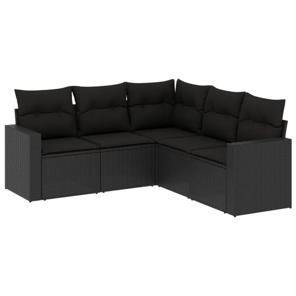 vidaXL Garden Sofa Set Black PE rattan, powder-coated steel 5 Piece