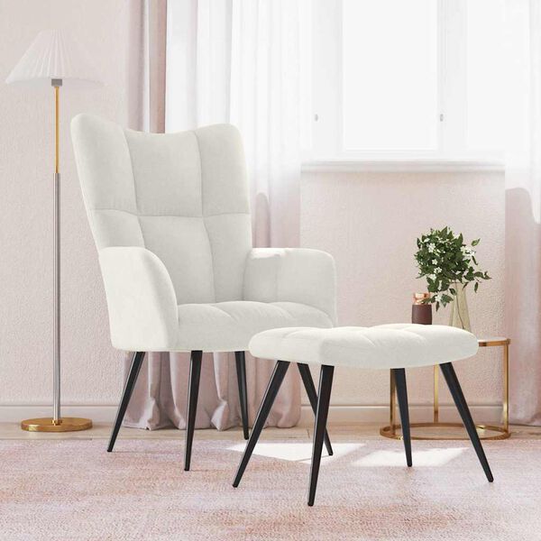 vidaXL Relaxing Chair With Stool Cream White Velvet (100% polyester), steel