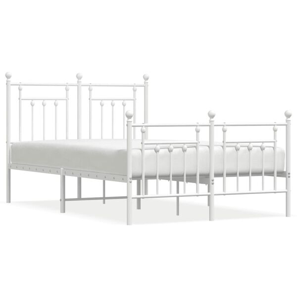 vidaXL Bed Frame White Powder-Coated Steel Small Double Bed Frame