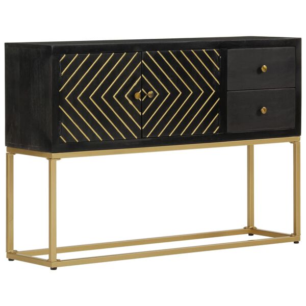 vidaXL Sideboard Black and Gold Solid Mango Wood, Iron Medium Sideboard
