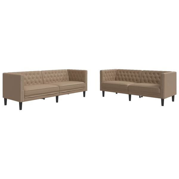 vidaXL 2 Piece Chesterfield Sofa Set Cappuccino Faux Leather